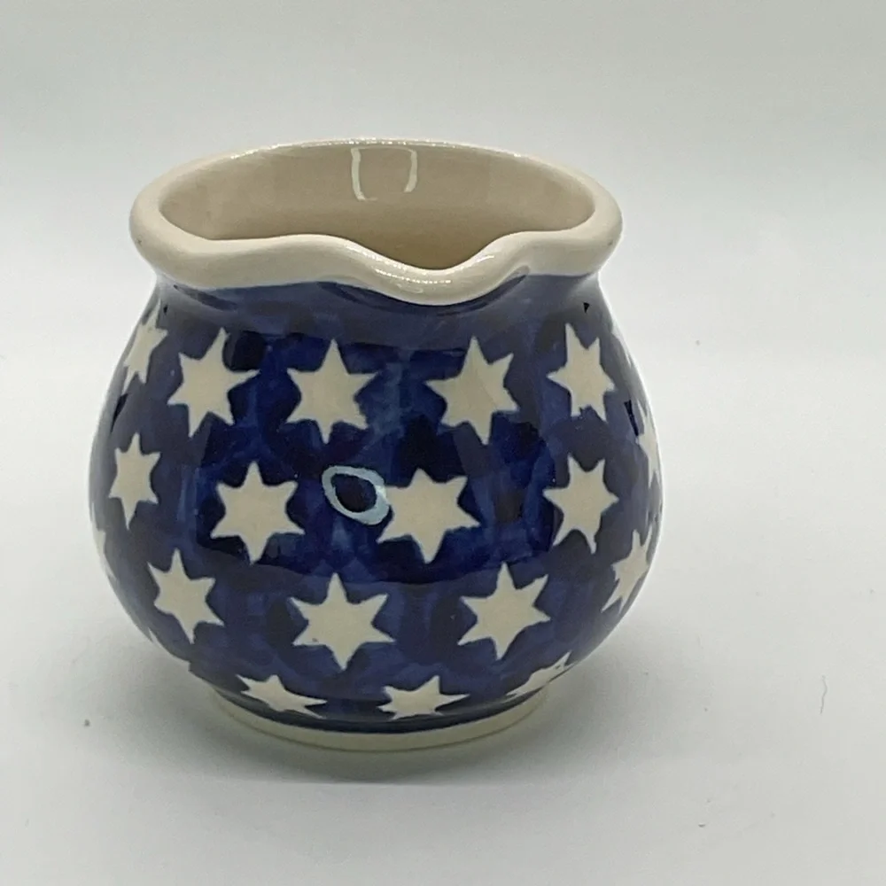 Boleslawiec Blue and White Star Pattern Ceramic Small Pitcher - Picture 2 of 7